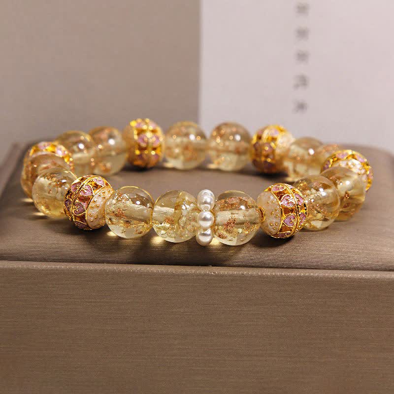 Buddha Stones Bransoletka Liuli Glass Bead Gold Leaf Cloisonné Purity New Chinese Round - Złoto - Szkło (Przejrzystość♥Skupienie) - image 1