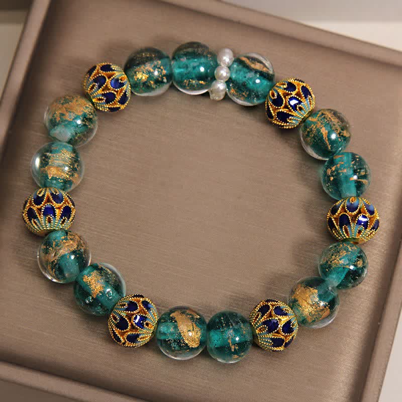 Buddha Stones Bransoletka Liuli Glass Bead Gold Leaf Cloisonné Purity New Chinese Round - image 9