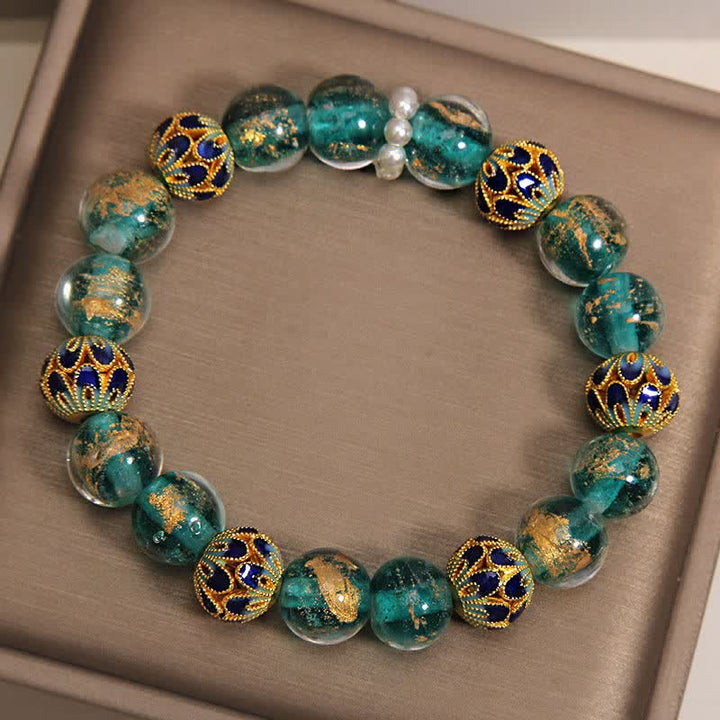 Buddha Stones Bransoletka Liuli Glass Bead Gold Leaf Cloisonné Purity New Chinese Round - image 9