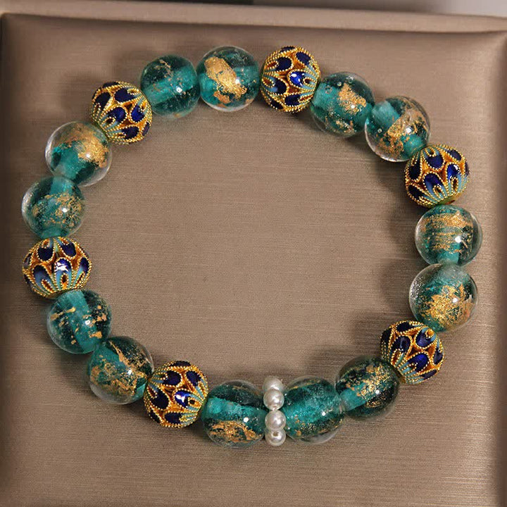 Buddha Stones Bransoletka Liuli Glass Bead Gold Leaf Cloisonné Purity New Chinese Round - image 10