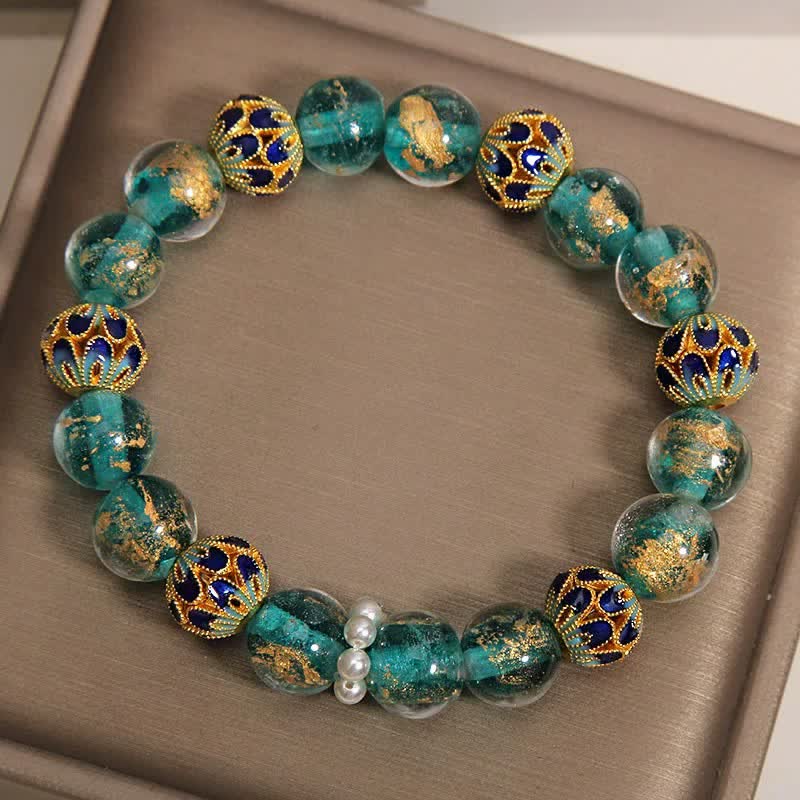 Buddha Stones Bransoletka Liuli Glass Bead Gold Leaf Cloisonné Purity New Chinese Round - image 8