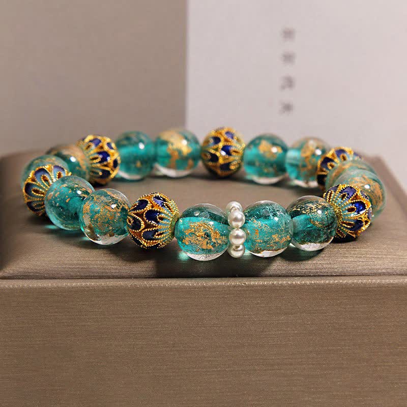 Buddha Stones Bransoletka Liuli Glass Bead Gold Leaf Cloisonné Purity New Chinese Round - image 6
