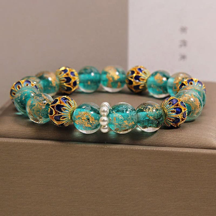 Buddha Stones Bransoletka Liuli Glass Bead Gold Leaf Cloisonné Purity New Chinese Round - image 7