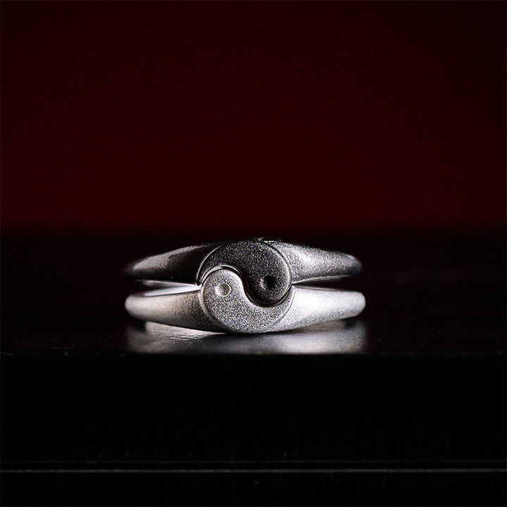 Buddha Stones Regulowany pierścień Retro Yin Yang z teksturą miedzianą w stylu Harmony - 2 sztuki Yin i Yang (regulowane) - image 0