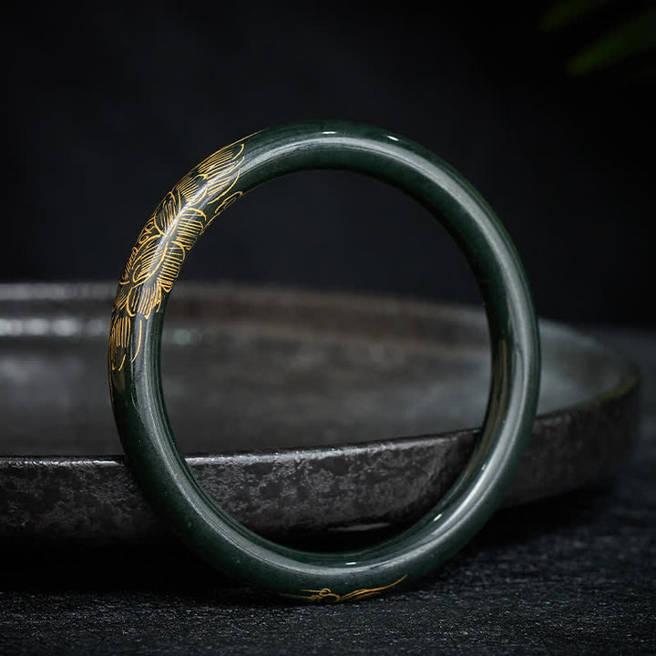 Buddha Stones Bransoletka z naturalnym cyjanowym jadeitem i lotosem w kształcie ryby koi - Jadeit cyjanowy (60–62 mm) - image 0