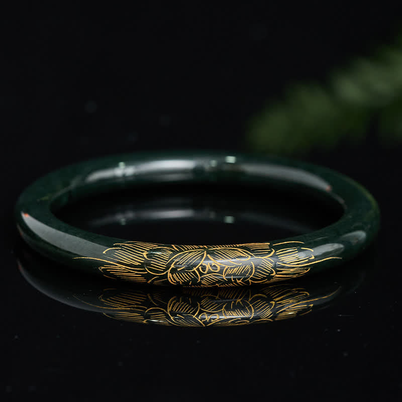Buddha Stones Bransoletka z naturalnym cyjanowym jadeitem i lotosem w kształcie ryby koi - image 1