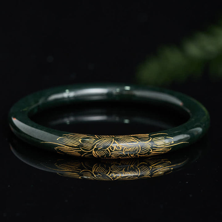 Buddha Stones Bransoletka z naturalnym cyjanowym jadeitem i lotosem w kształcie ryby koi - image 1