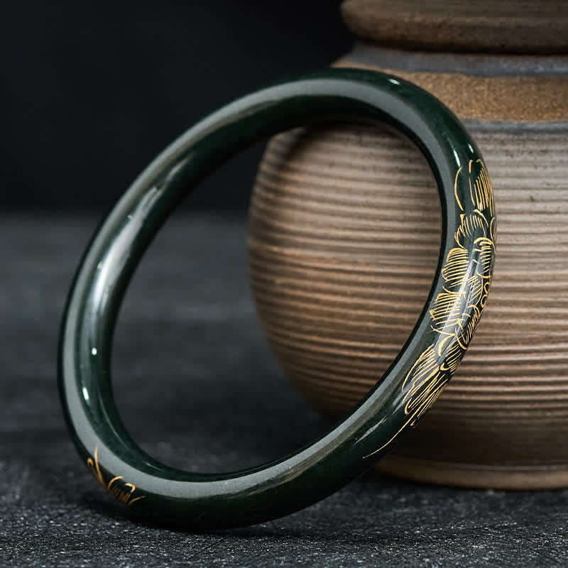 Buddha Stones Bransoletka z naturalnym cyjanowym jadeitem i lotosem w kształcie ryby koi - image 3