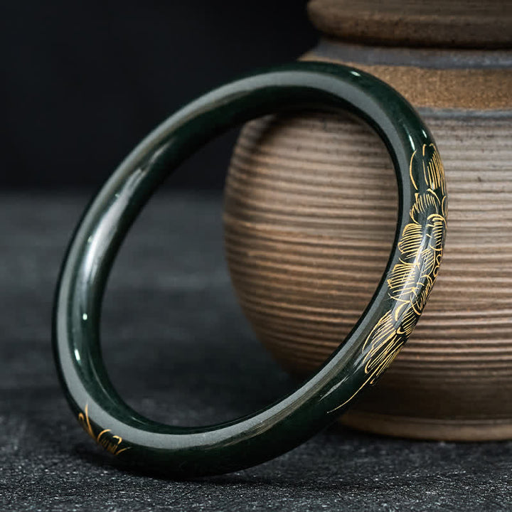 Buddha Stones Bransoletka z naturalnym cyjanowym jadeitem i lotosem w kształcie ryby koi - image 3