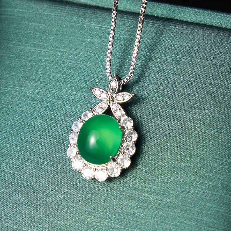 Buddha Stones Naszyjnik z naturalnym zielonym chalcedonem i różowym chalcedonem, kwiatem odwagi - image 2