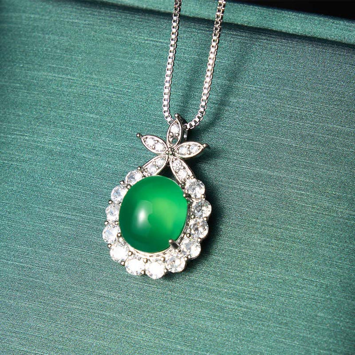 Buddha Stones Naszyjnik z naturalnym zielonym chalcedonem i różowym chalcedonem, kwiatem odwagi - image 2