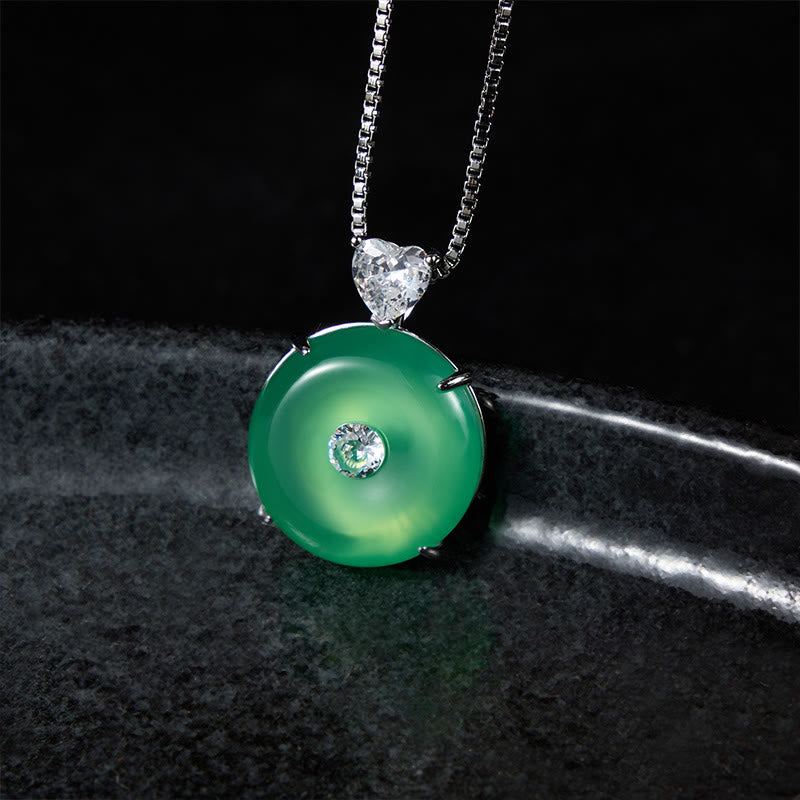 Buddha Stones Naszyjnik z klamrą Peace Strength z naturalnego zielonego chalcedonu - image 1