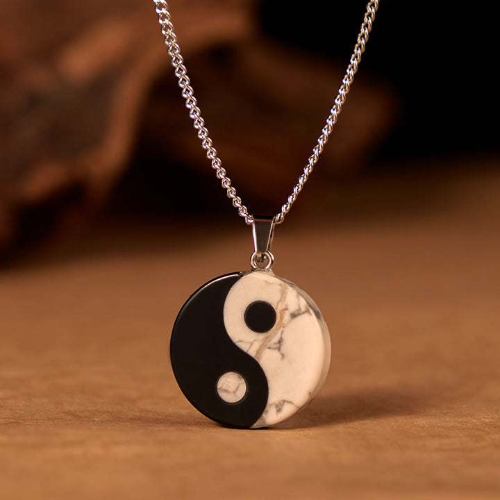 Buddha Stones Naszyjnik z naturalnego czarnego obsydianu i białego turkusu w stylu Yin Yang Tai Chi - Yin Yang - image 0