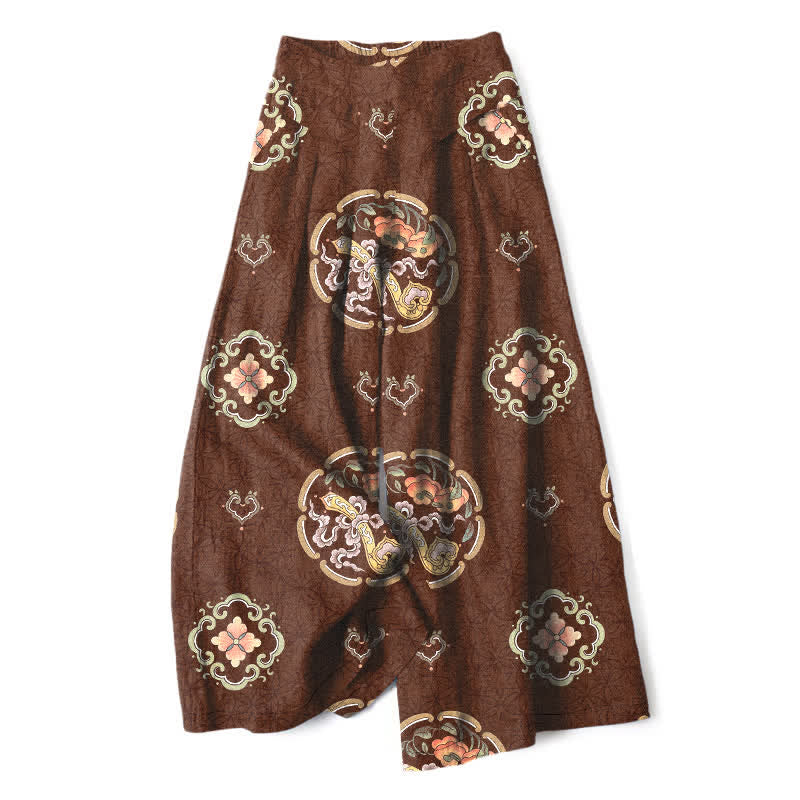 Buddha Stones Spodnie damskie z szerokimi nogawkami i elastyczną talią i kieszeniami, z bawełny i lnu w stylu boho, z medalionem - Sjena - US16, UK/AU20, EU48 (3XL) - image 4