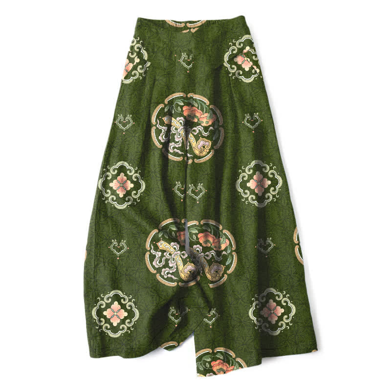 Buddha Stones Spodnie damskie z szerokimi nogawkami i elastyczną talią i kieszeniami, z bawełny i lnu w stylu boho, z medalionem - DarkOliveGreen - US16, UK/AU20, EU48 (3XL) - image 8