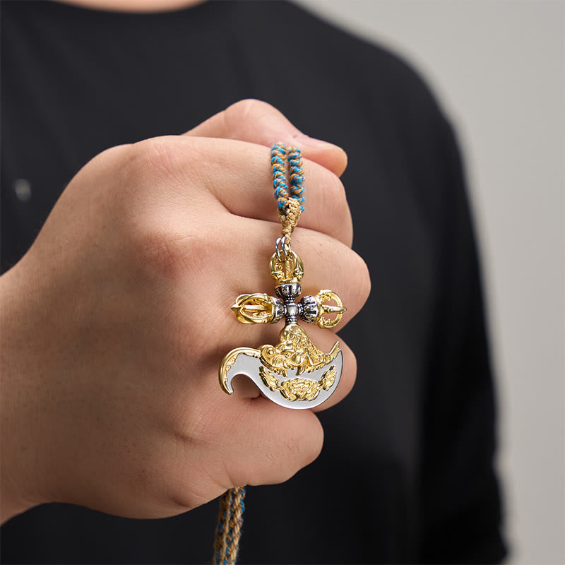 Buddha Stones Miedziany naszyjnik z wisiorkiem i motywem totemu z tybetańskim reliefem i uziemieniem Vajra - image 4