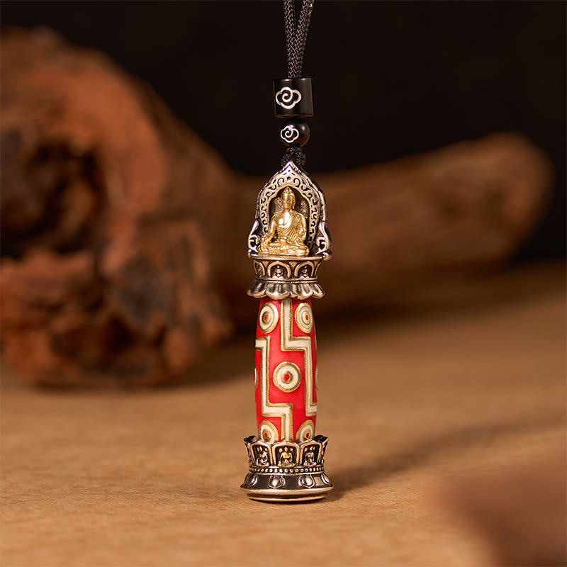 Buddha Stones Miedziany naszyjnik z koralikami Dzi z dziewięcioma oczkami i ochroną w stylu tybetańskim - image 2