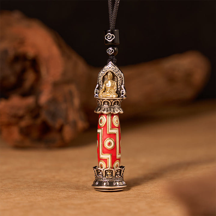 Buddha Stones Miedziany naszyjnik z koralikami Dzi z dziewięcioma oczkami i ochroną w stylu tybetańskim - image 2
