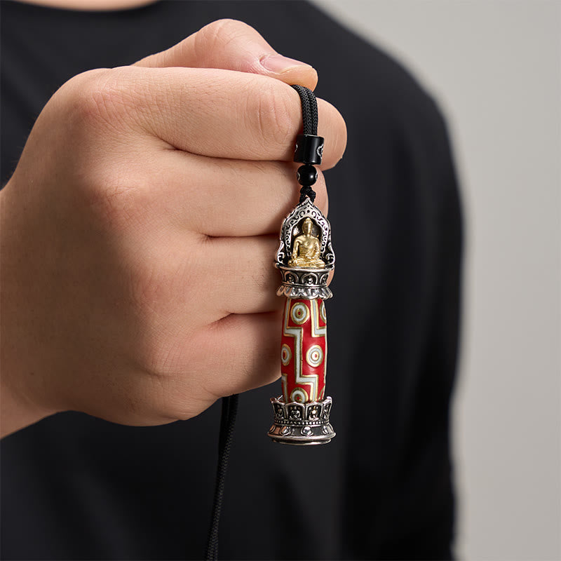 Buddha Stones Miedziany naszyjnik z koralikami Dzi z dziewięcioma oczkami i ochroną w stylu tybetańskim - image 4