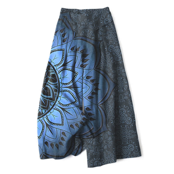 Buddha Stones Spodnie damskie z szerokimi nogawkami i elastyczną talią i kieszeniami, z bawełny i lnu, wzór mandali - MidnightBlue - US16, UK/AU20, EU48 (3XL) - image 5