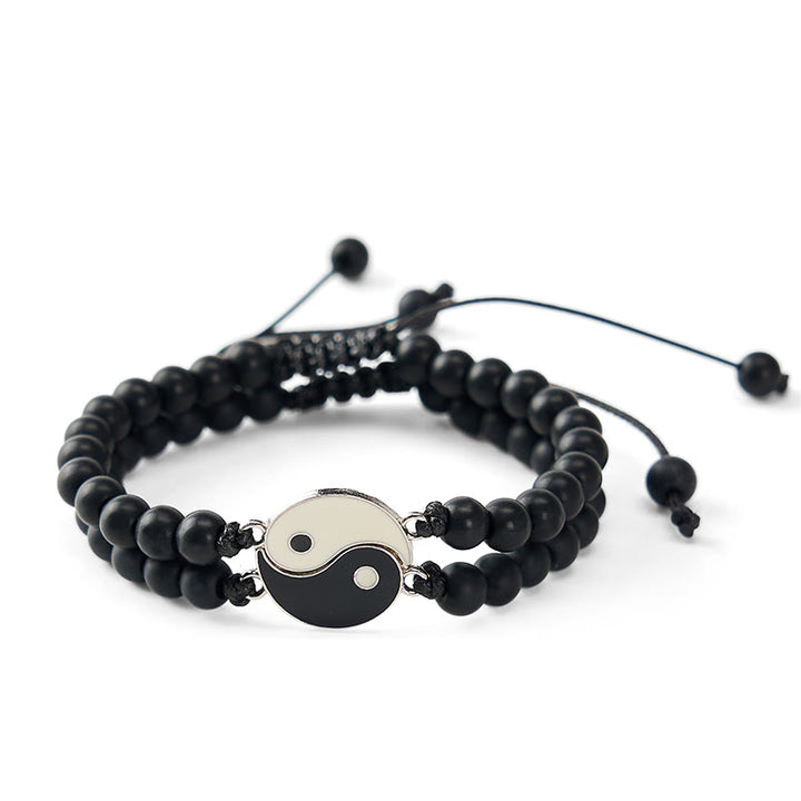 Buddha Stones Bransoletka wspierająca z hematytu yin yang z mrożonego kamienia lawowego - image 10