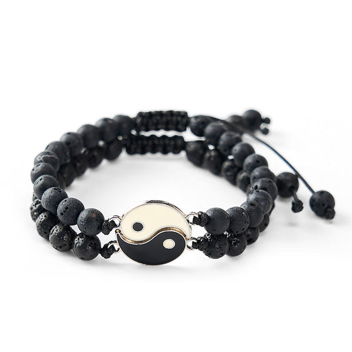 Buddha Stones Bransoletka wspierająca z hematytu yin yang z mrożonego kamienia lawowego - image 15