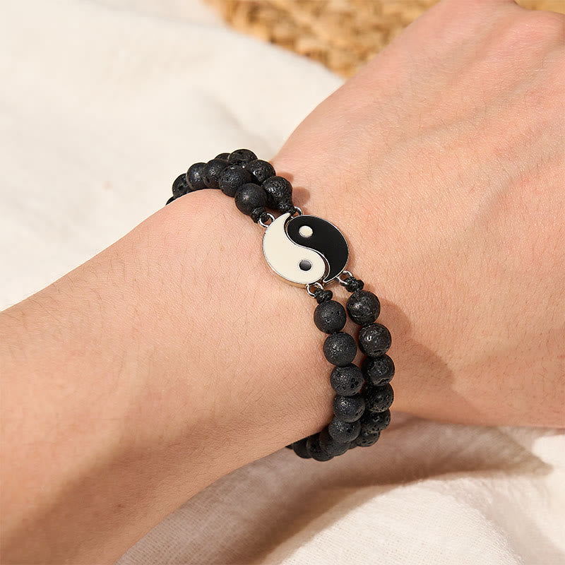 Buddha Stones Bransoletka wspierająca z hematytu yin yang z mrożonego kamienia lawowego - image 14
