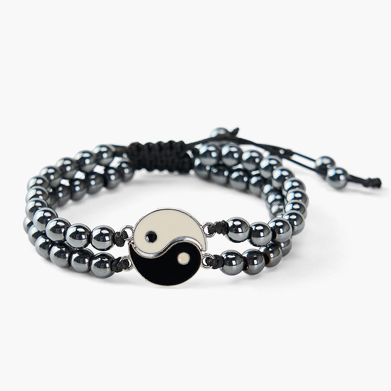 Buddha Stones Bransoletka wspierająca z hematytu yin yang z mrożonego kamienia lawowego - image 3
