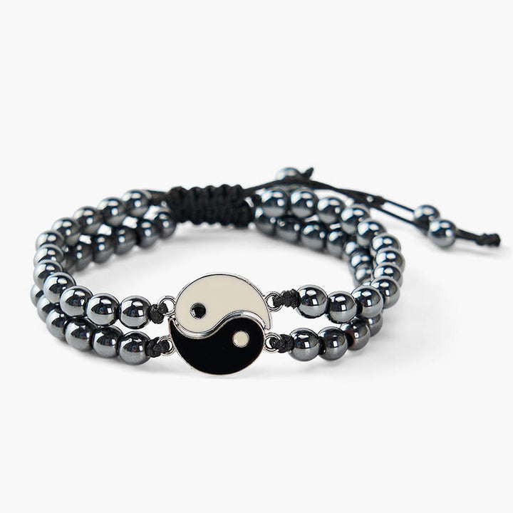 Buddha Stones Bransoletka wspierająca z hematytu yin yang z mrożonego kamienia lawowego - image 3