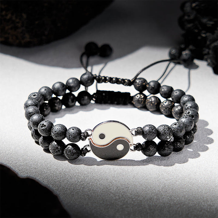 Buddha Stones Bransoletka wspierająca z hematytu yin yang z mrożonego kamienia lawowego - Kamień lawowy (obwód nadgarstka: 17-27 cm) - image 12
