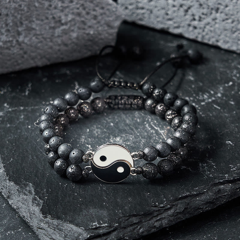 Buddha Stones Bransoletka wspierająca z hematytu yin yang z mrożonego kamienia lawowego - image 13