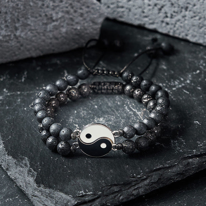 Buddha Stones Bransoletka wspierająca z hematytu yin yang z mrożonego kamienia lawowego - image 13