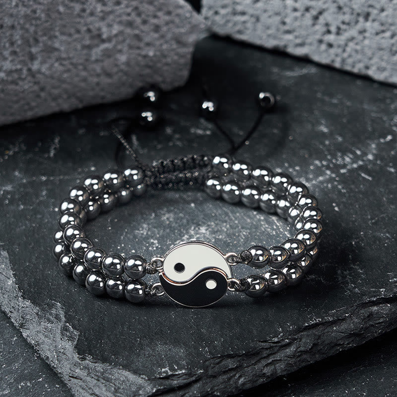 Buddha Stones Bransoletka wspierająca z hematytu yin yang z mrożonego kamienia lawowego - image 1