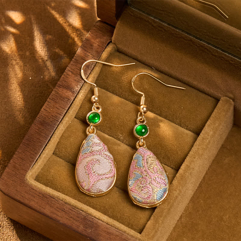 Buddha Stones Ręcznie robione kolczyki z jedwabiu w kolorowe wzory z harmonijną łezką - Piosenka Brocade (Prosperity♥Harmony) - image 0