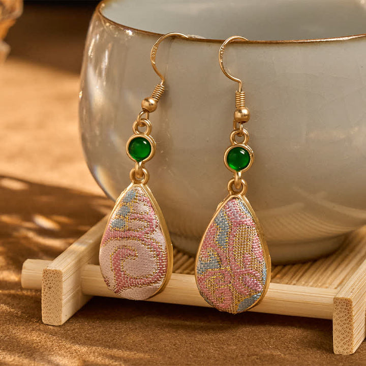 Buddha Stones Ręcznie robione kolczyki z jedwabiu w kolorowe wzory z harmonijną łezką - image 2