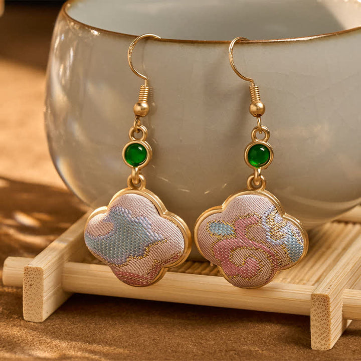Buddha Stones Ręcznie robione kolczyki z jedwabiu w kształcie łezki z kolorowymi wzorami w kształcie kwiatów - image 2