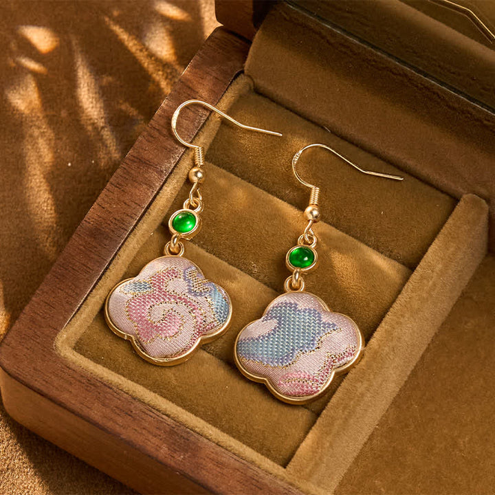 Buddha Stones Ręcznie robione kolczyki z jedwabiu w kształcie łezki z kolorowymi wzorami w kształcie kwiatów - Piosenka Brocade (Prosperity♥Harmony) - image 0
