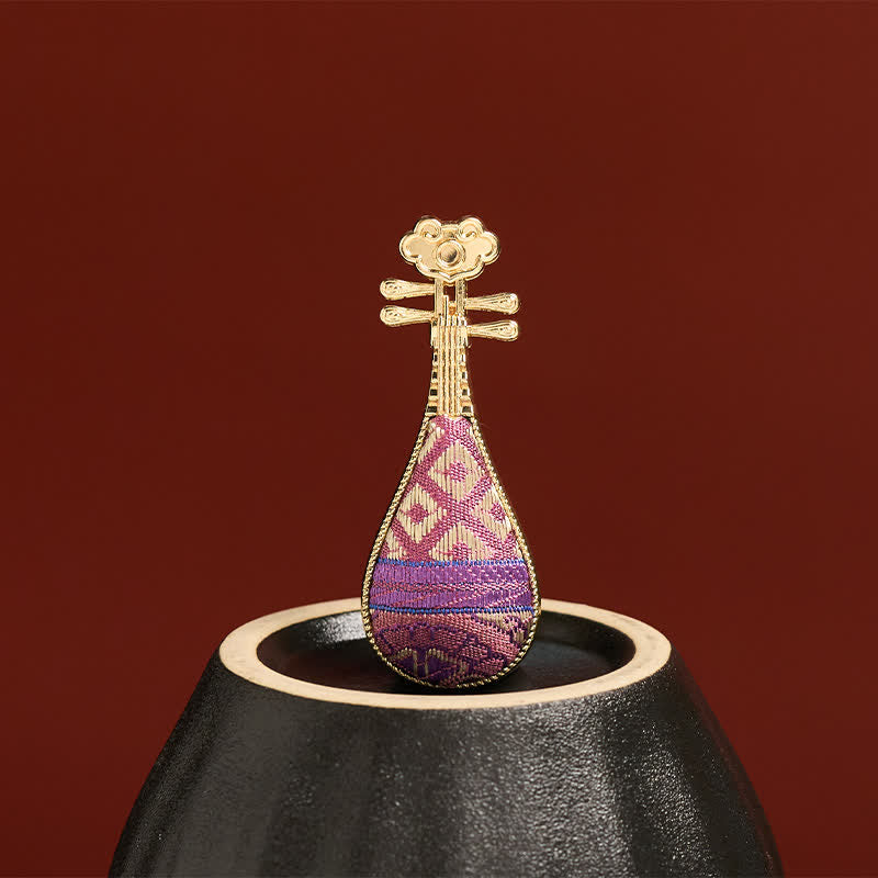 Buddha Stones Broszka Song Brocade w kształcie Guqin, ręcznie robiona, nowa chińska broszka w kształcie kwiatowej harmonii - image 4