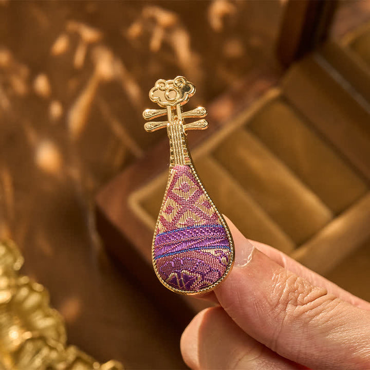 Buddha Stones Broszka Song Brocade w kształcie Guqin, ręcznie robiona, nowa chińska broszka w kształcie kwiatowej harmonii - Piosenka Brocade (Prosperity♥Harmony) - image 0