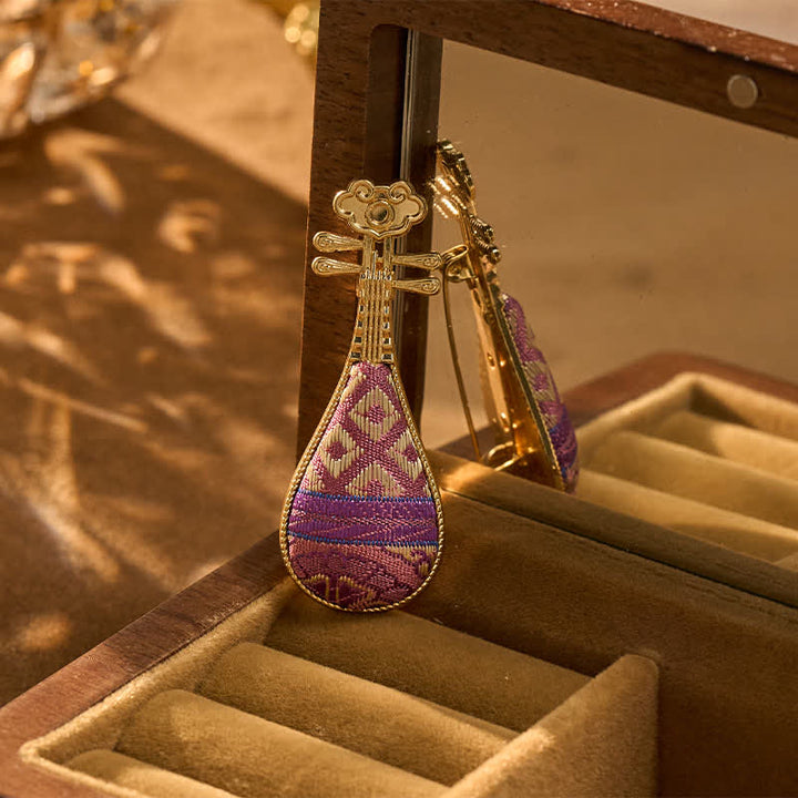 Buddha Stones Broszka Song Brocade w kształcie Guqin, ręcznie robiona, nowa chińska broszka w kształcie kwiatowej harmonii - image 1