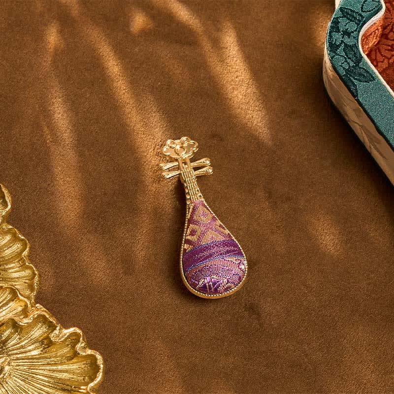 Buddha Stones Broszka Song Brocade w kształcie Guqin, ręcznie robiona, nowa chińska broszka w kształcie kwiatowej harmonii - image 3