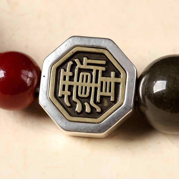 Buddha Stones Bransoletka z okrągłych koralików tybetańskich z ochroną bagua z czarnego obsydianu - image 13