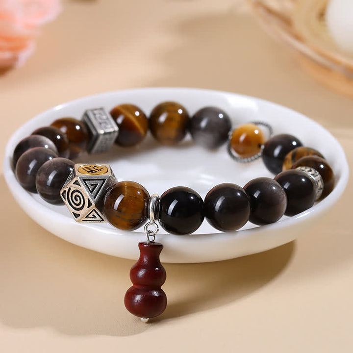Buddha Stones Bransoletka z tykwy z obsydianu o srebrnym połysku i uziemieniu Fu - image 2