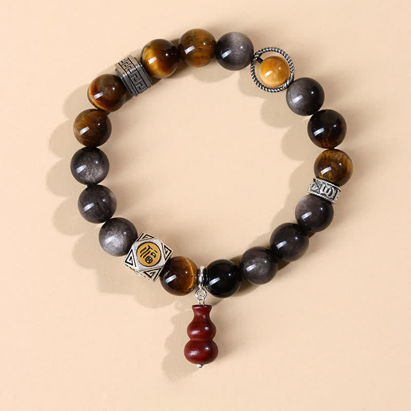Buddha Stones Bransoletka z tykwy z obsydianu o srebrnym połysku i uziemieniu Fu - Postać Fu (Szczęście ♥ Błogosławieństwo) - Obsydian o srebrnym połysku (ochrona ♥ łagodzenie) - image 0