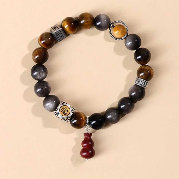 Buddha Stones Bransoletka z tykwy z obsydianu o srebrnym połysku i uziemieniu Fu - Postać Fu (Szczęście ♥ Błogosławieństwo) - Obsydian o srebrnym połysku (ochrona ♥ łagodzenie) - image 0