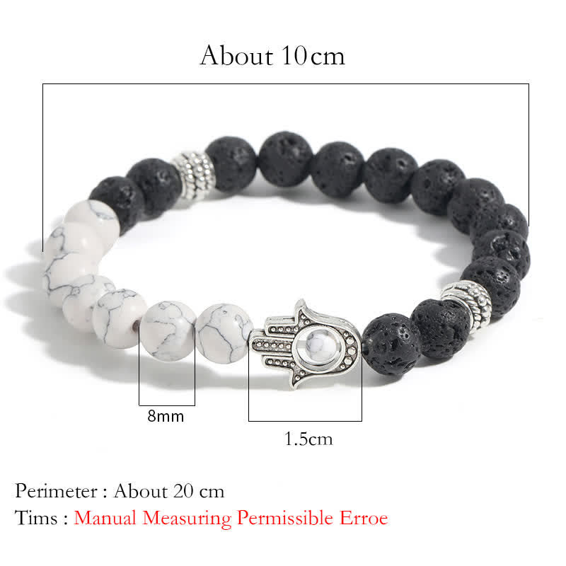 Buddha Stones Ręcznie wykonana okrągła bransoletka z ochroną dłoni Hamsa z lawy wulkanicznej - image 15