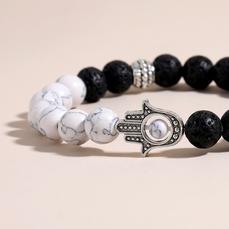 Buddha Stones Ręcznie wykonana okrągła bransoletka z ochroną dłoni Hamsa z lawy wulkanicznej - image 16