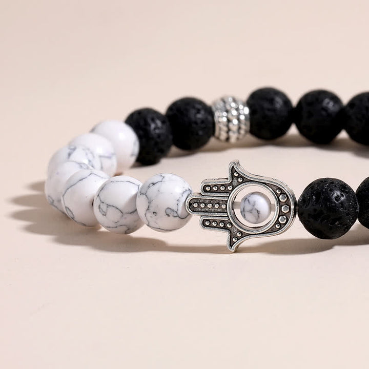 Buddha Stones Ręcznie wykonana okrągła bransoletka z ochroną dłoni Hamsa z lawy wulkanicznej - image 16