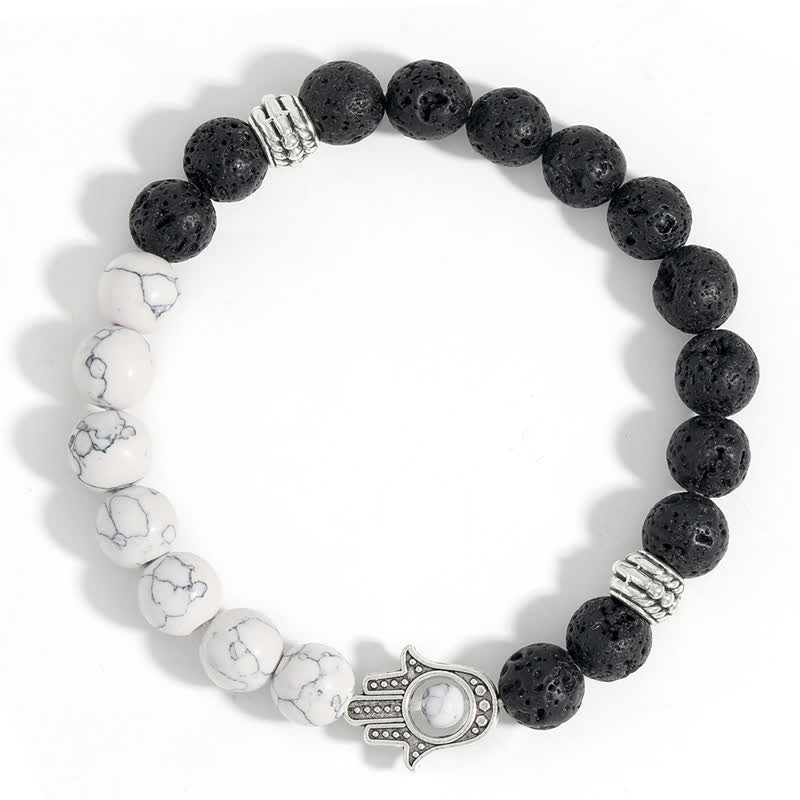 Buddha Stones Ręcznie wykonana okrągła bransoletka z ochroną dłoni Hamsa z lawy wulkanicznej - image 14