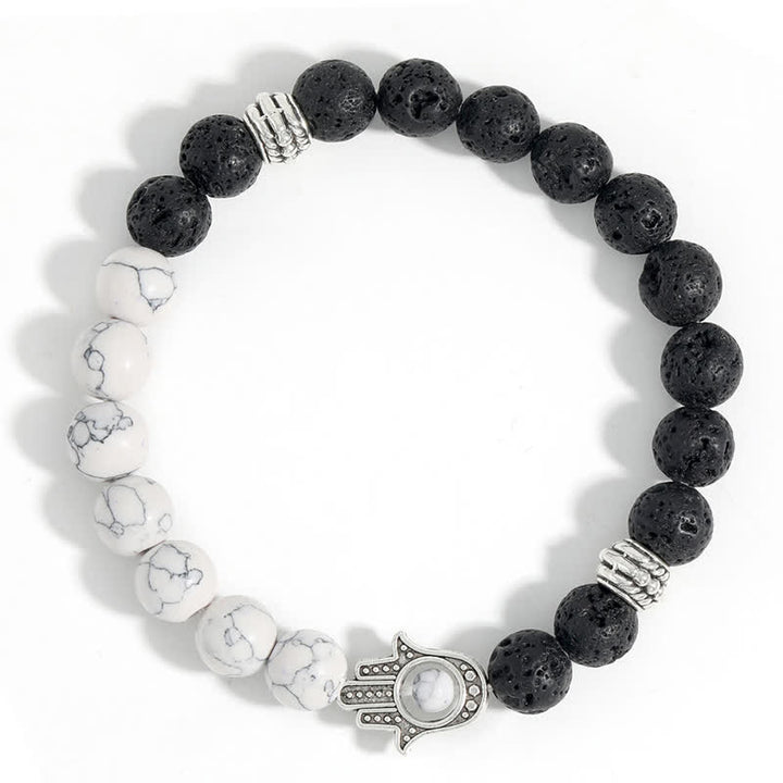 Buddha Stones Ręcznie wykonana okrągła bransoletka z ochroną dłoni Hamsa z lawy wulkanicznej - image 14